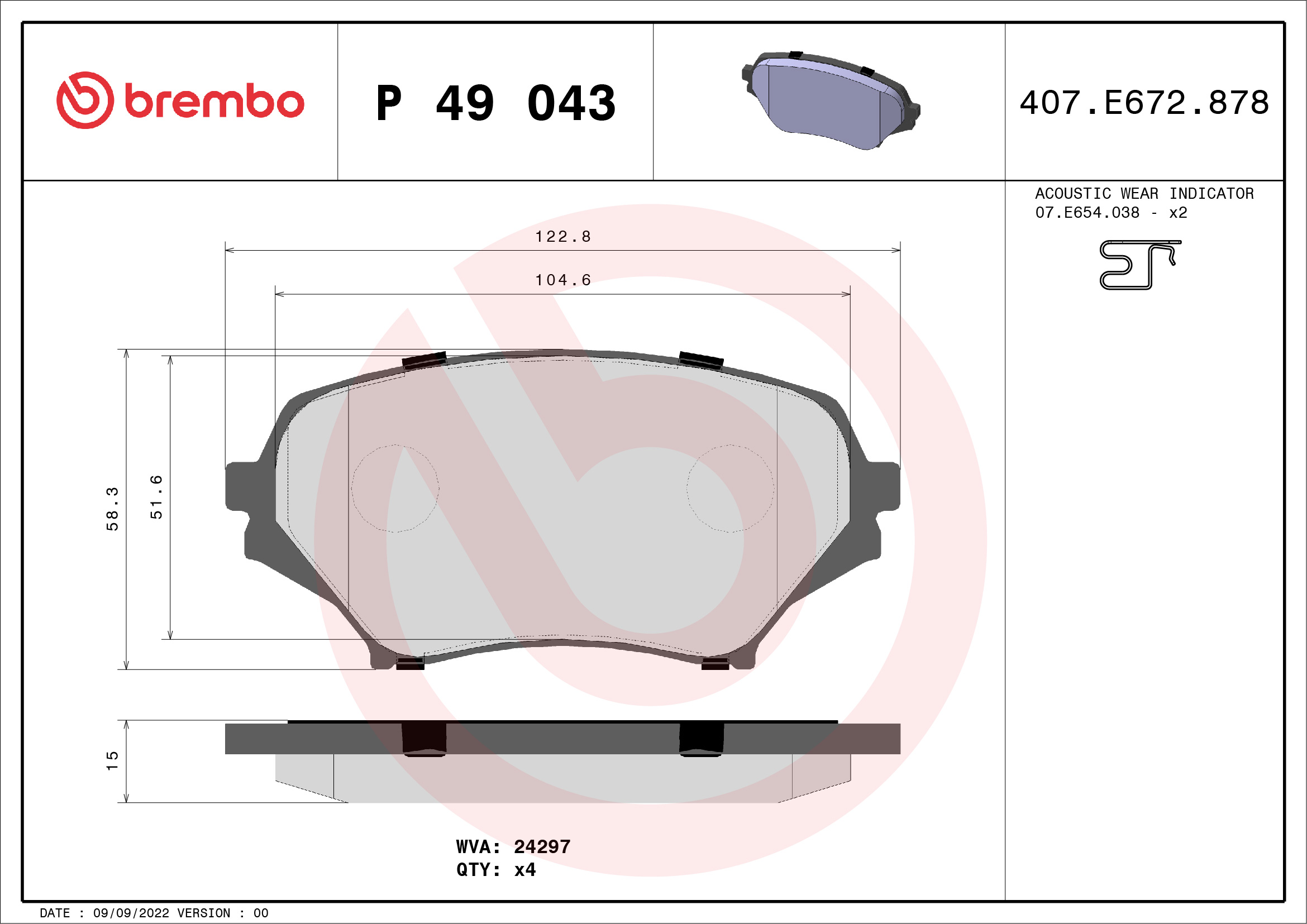 A.B.S. P 49 043 BREMBO Bremsbelagsatz, Scheibenbremse